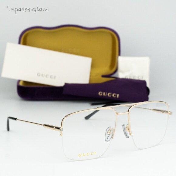 BRAND NEW Gucci GG1415O 001 Gold Demo Pilot Women Eyeglasses GG 1415O - Picture 1 of 11